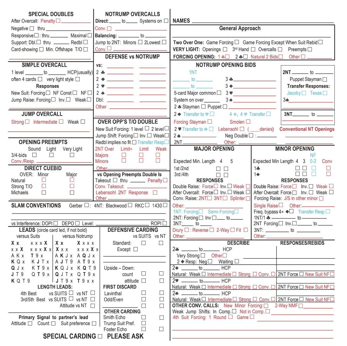 Revised 1240R Remarks Convention Card - with Personal Score Sheet - 500 Sheets -  View for Bulk discounts